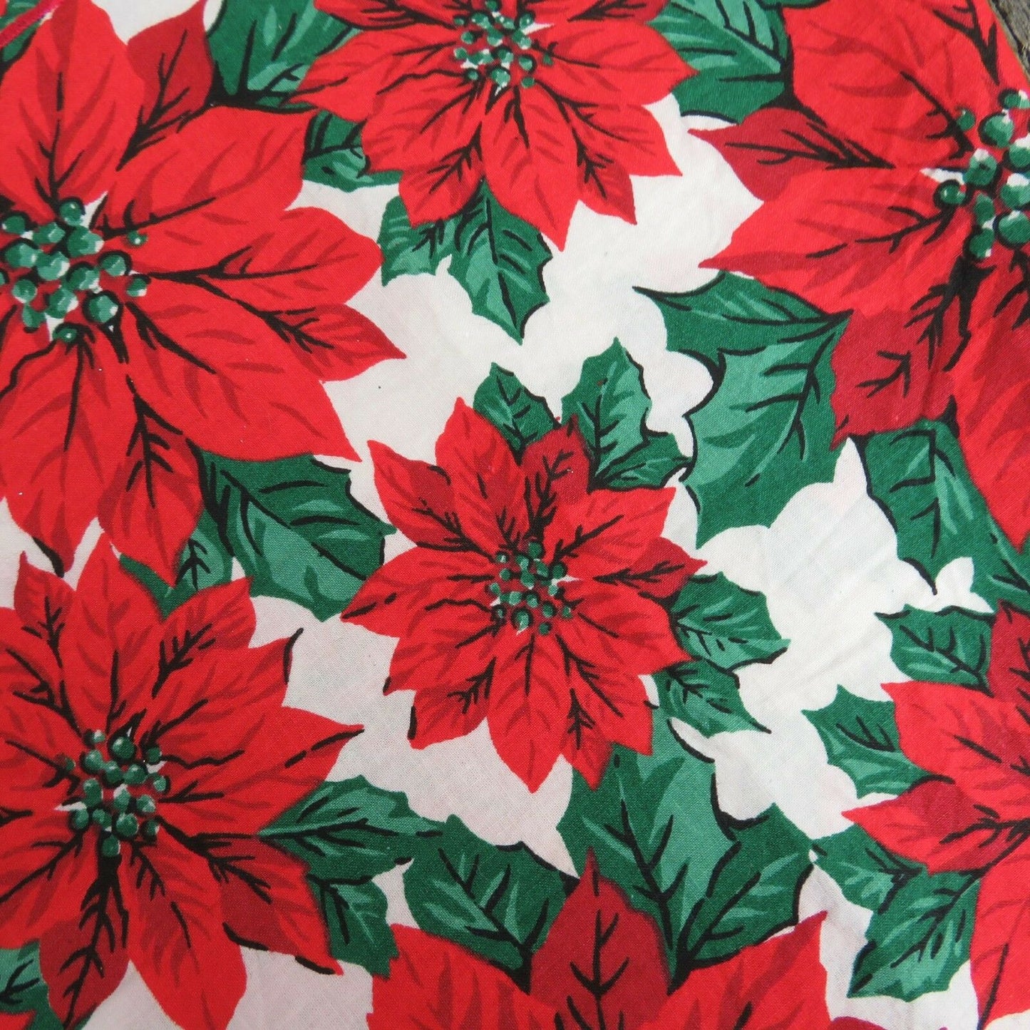 Vintage Holiday Table Runner Fabric Christmas Centerpiece Poinsettia Red Green - At Grandma's Table