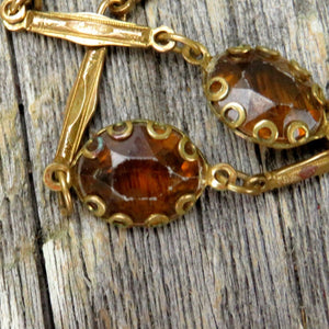 Vintage Rhinestone Necklace Tear Drop Amber Color Boho Gypsy Bohemian 60s Retro Jewelry - At Grandma's Table