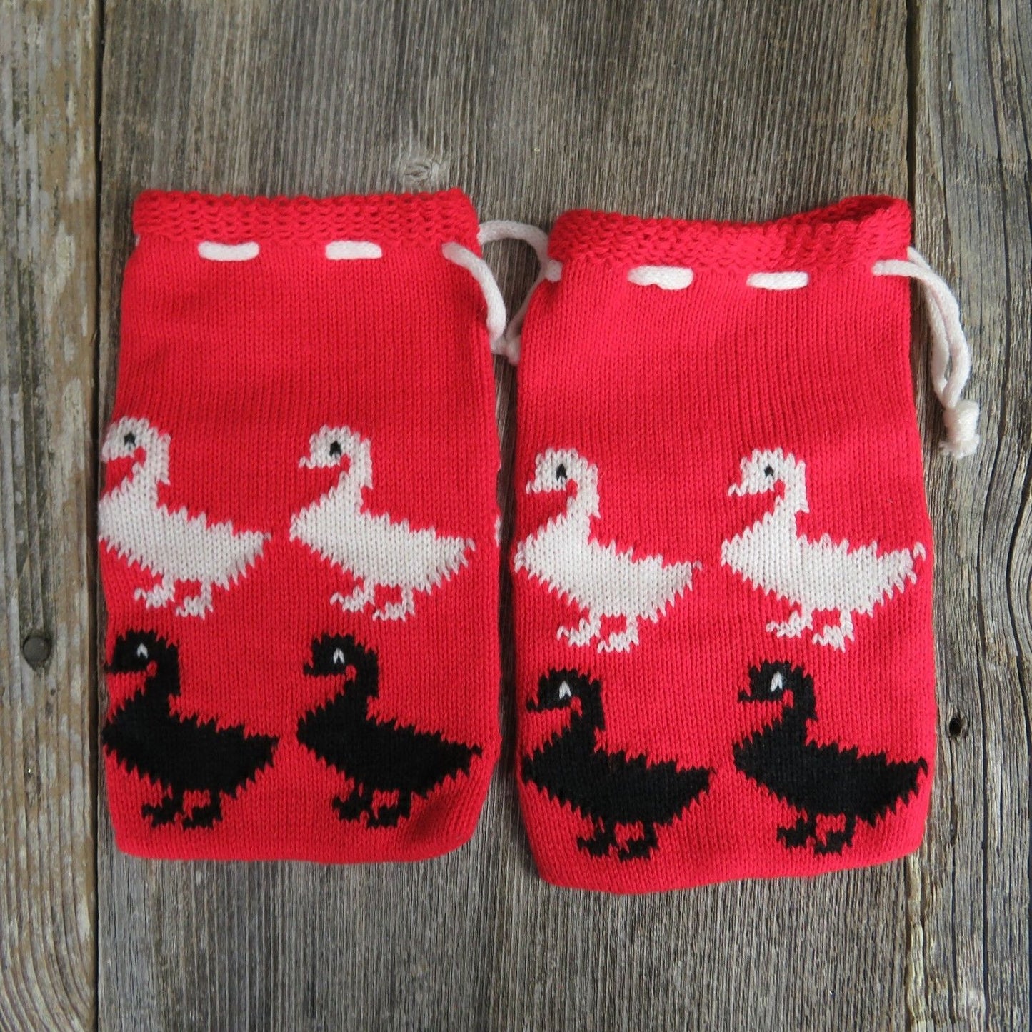 Vintage Goose Santa Sack Bag Stocking Knit Christmas Applause Geese Duck Swan - At Grandma's Table