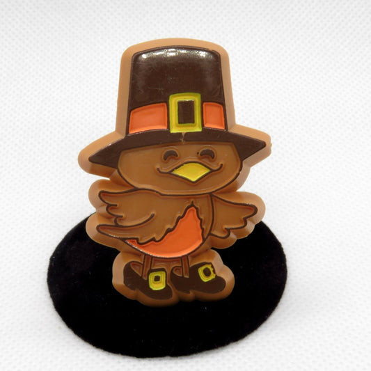 Vintage Thanksgiving Bird Pin Brooch Pilgrim Hallmark Plastic Holiday - At Grandma's Table