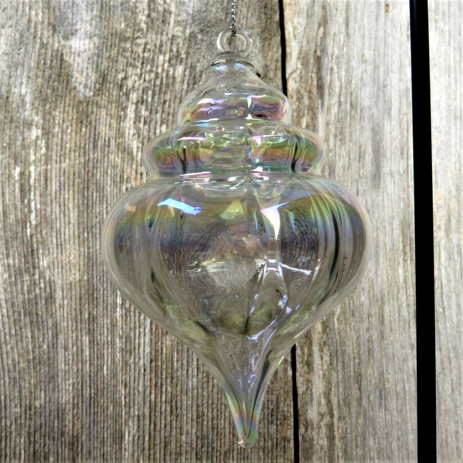 Vintage Glass Sea Shell Teardrop Ornament Christmas Dansk Hand Blown Iridescent - At Grandma's Table