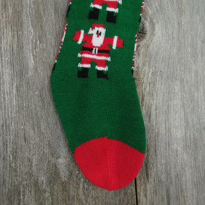 Vintage Santa Claus Stocking Striped Christmas Knitted Knit Green Red White - At Grandma's Table