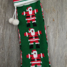Load image into Gallery viewer, Vintage Santa Claus Stocking Striped Christmas Knitted Knit Green Red White - At Grandma&#39;s Table