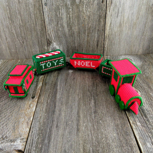 Vintage Christmas Train Plastic Canvas Needlepoint Finished Decoration Handmade - At Grandma's Table