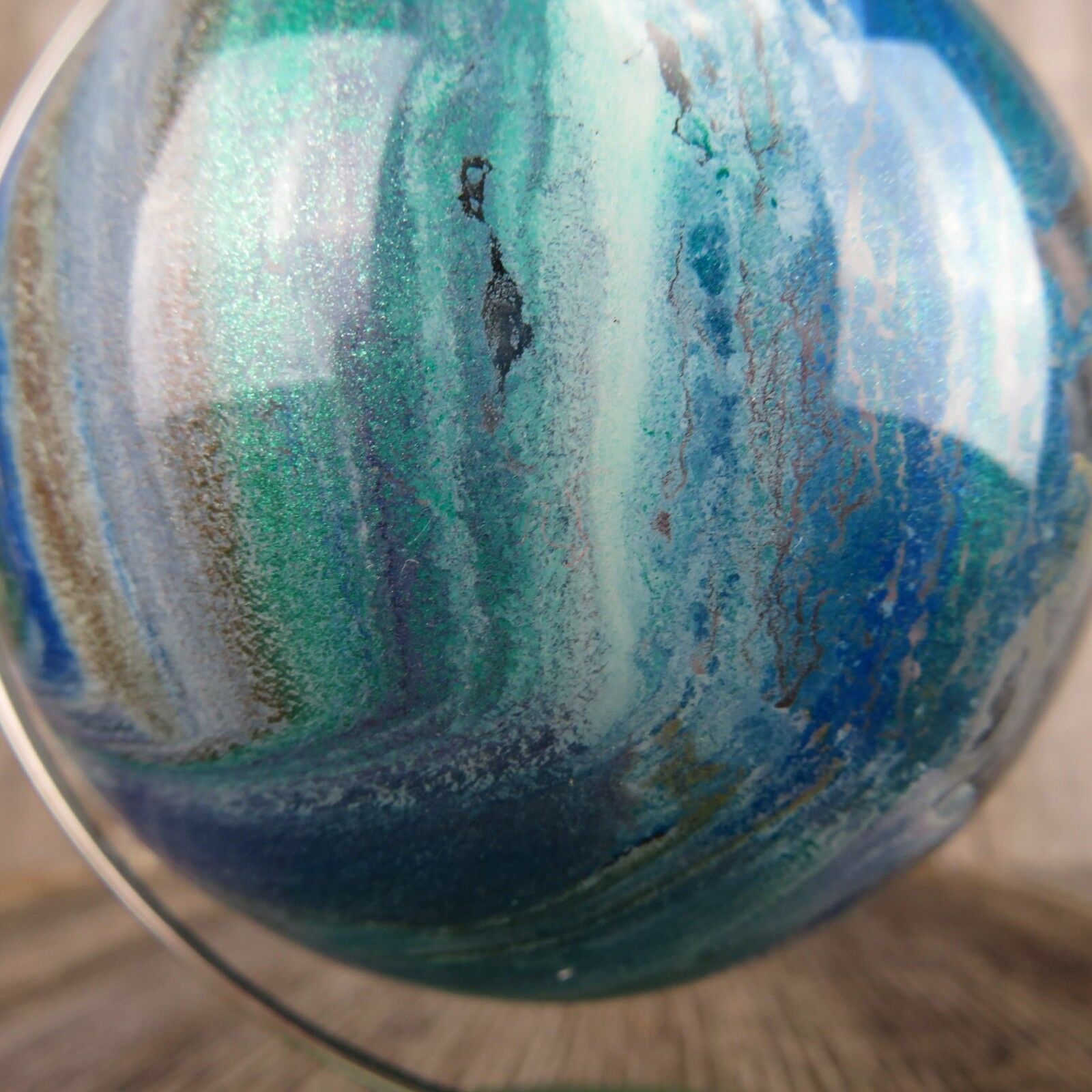Swirl Glass Ball Ornament West Germany Blue Pink Hand Painted Blown Sparkle - At Grandma's Table
