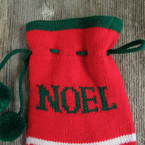 Vintage Noel Striped Santa Sack Bag Stocking Knit Christmas Green Red White st42 - At Grandma's Table