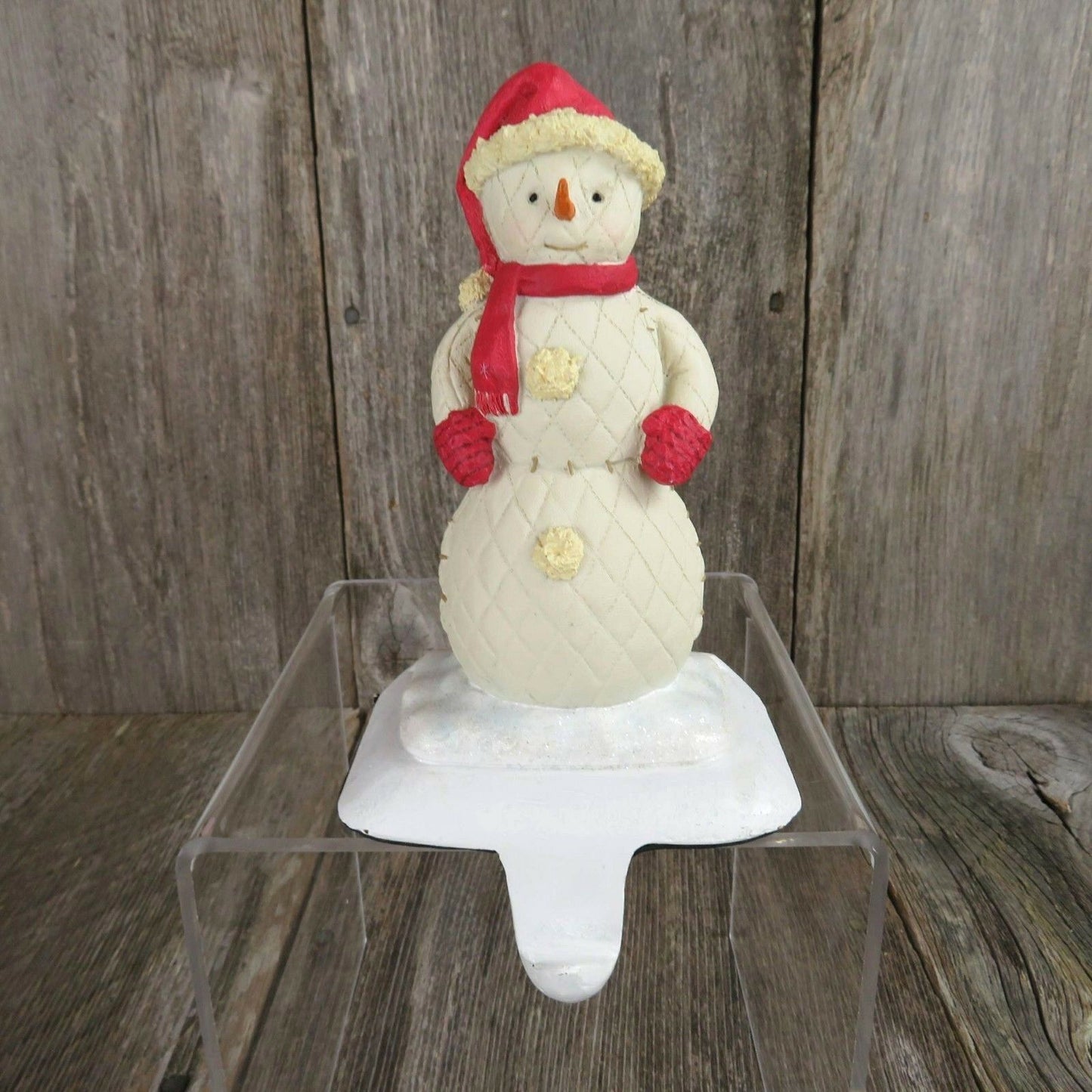 Snowman Stocking Holder Christmas Hallmark Hanger Hook Quilted Primitive - At Grandma's Table