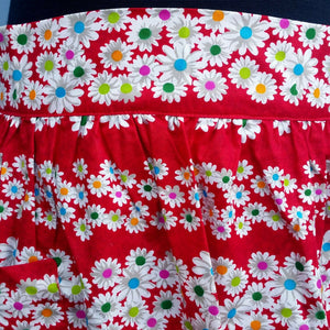 Vintage Half Apron Hostess Handmade Bright Colored Daisy Print Style A5 - At Grandma's Table
