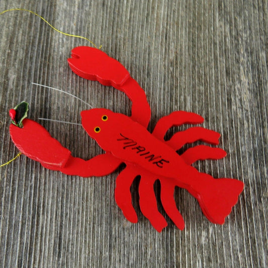 Vintage Lobster Maine Wood Ornament Christmas Red Cape Shore Souvenir Tourist - At Grandma's Table