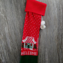 Load image into Gallery viewer, Vintage New House Stocking Knit Welcome Home Knitted Red Green 1980s - At Grandma&#39;s Table