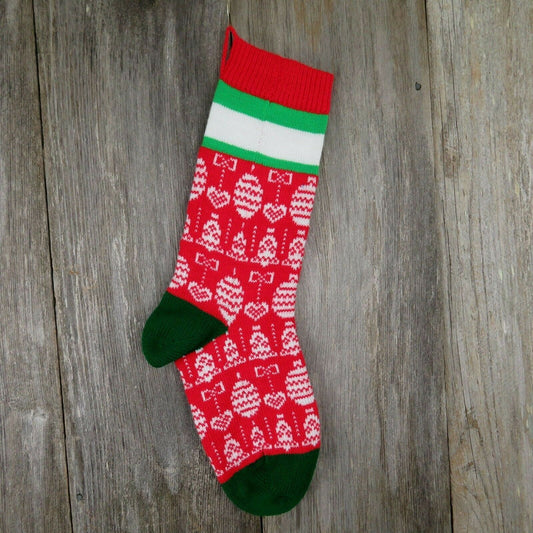 Vintage Christmas Stocking Ornaments Hearts Knitted Knit Green Red Large ST37 - At Grandma's Table