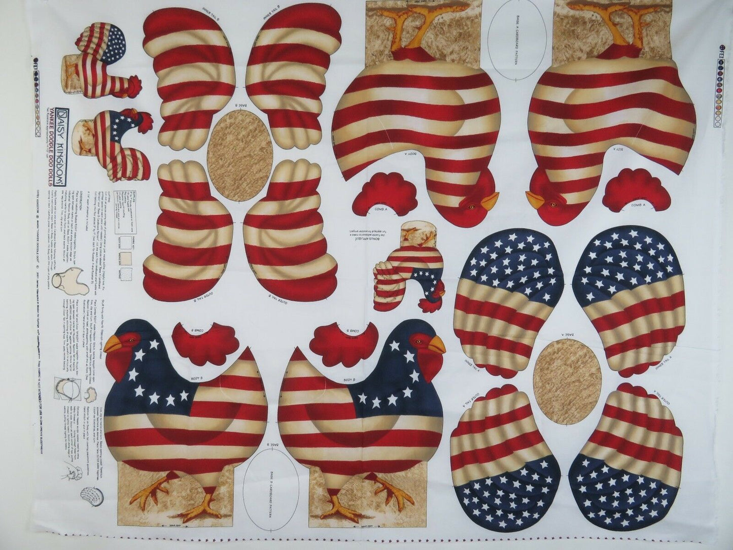 Rooster Dolls Cut Sew Fabric Panel Patriotic Yankee Doodle Daisy Kingdom July 4 - At Grandma's Table
