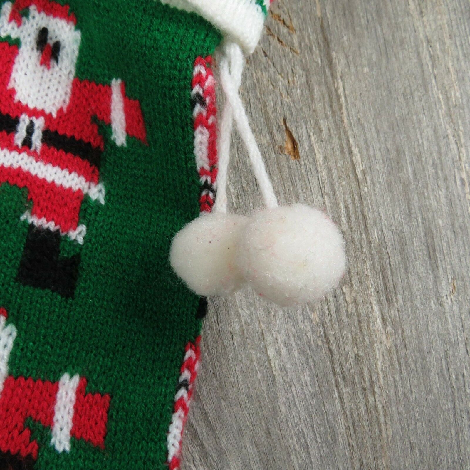 Vintage Santa Claus Stocking Striped Christmas Knitted Knit Green Red White - At Grandma's Table