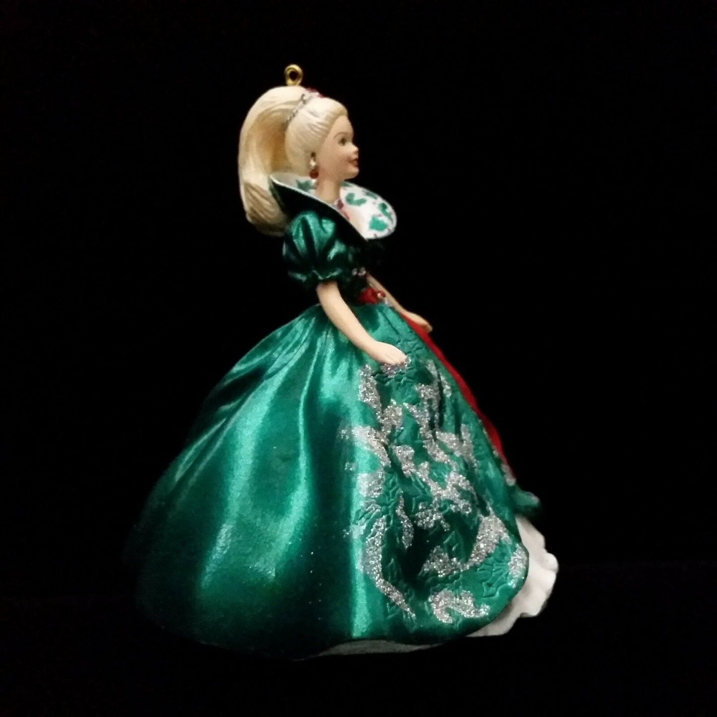 Vintage Holiday Barbie Hallmark Ornament 1995 Green Dress and Blonde Hair Christmas Collector's Series - At Grandma's Table
