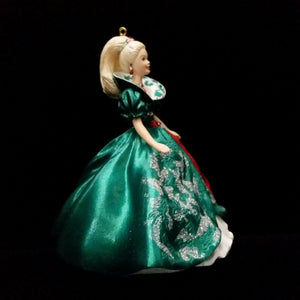 Vintage Holiday Barbie Hallmark Ornament 1995 Green Dress and Blonde Hair Christmas Collector's Series - At Grandma's Table