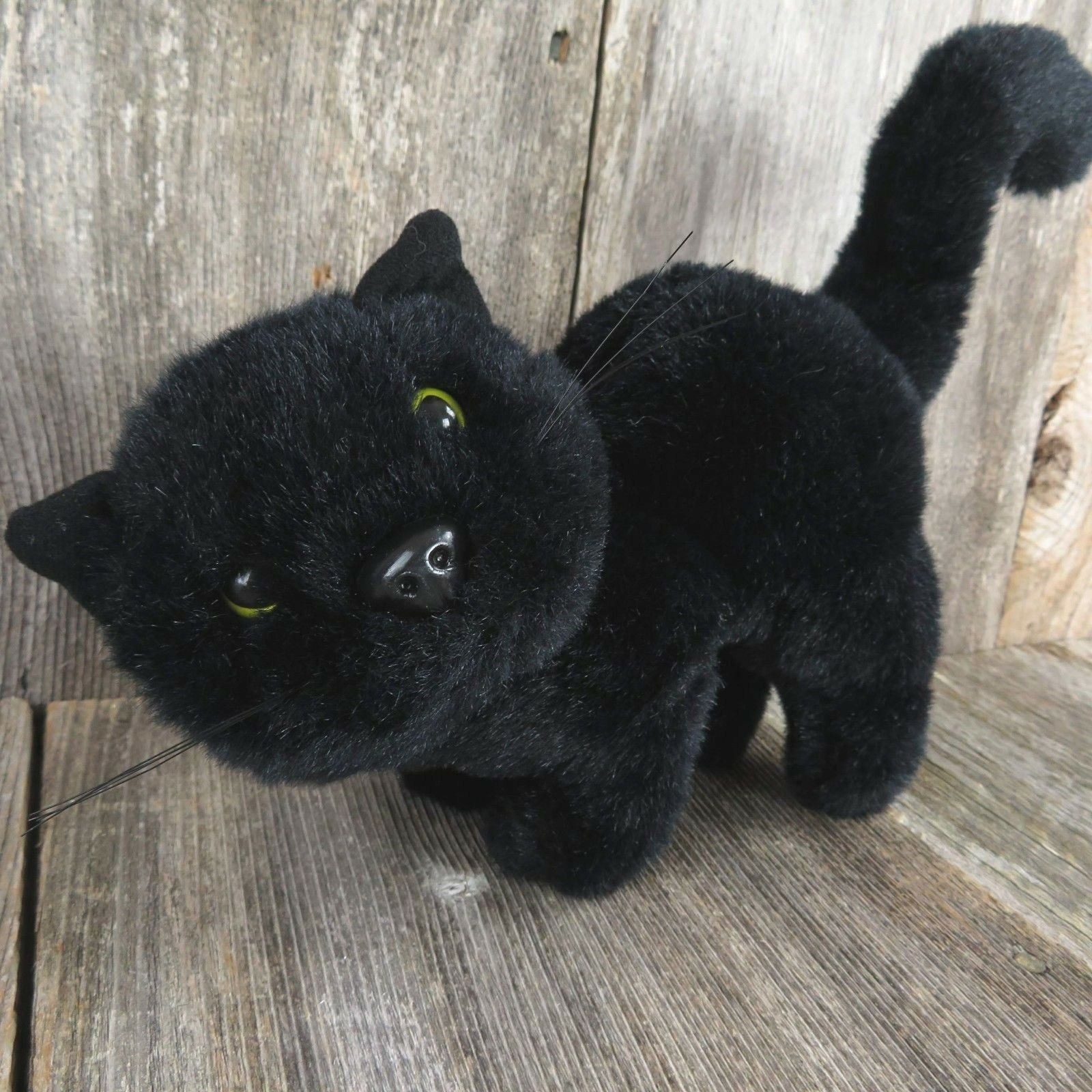 Vintage Black Cat Plush Chrisha Playful Kitten Kitty Stuffed Animal Halloween Arched 1980s - At Grandma's Table