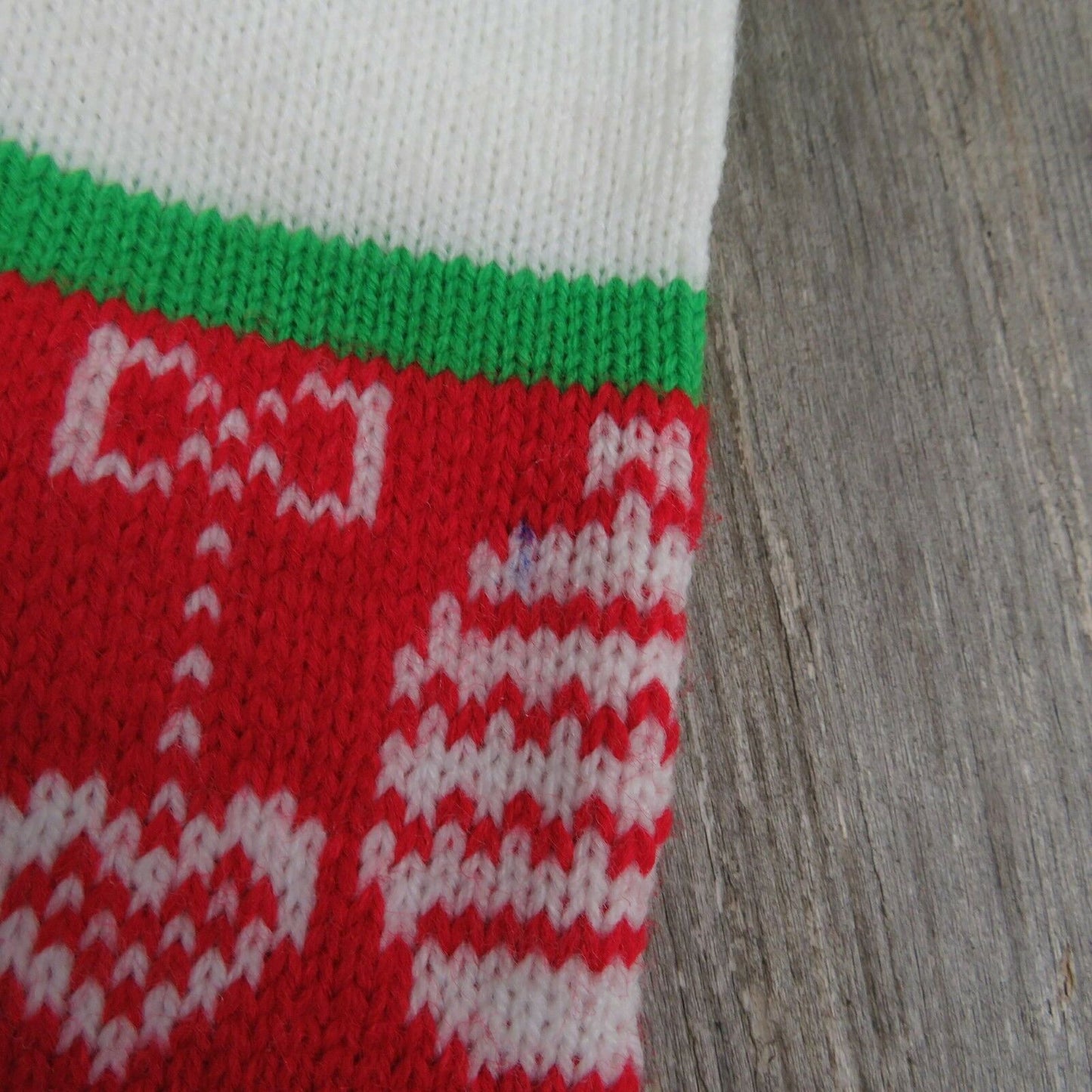Vintage Christmas Stocking Ornaments Hearts Knitted Knit Green Red Large ST37 - At Grandma's Table