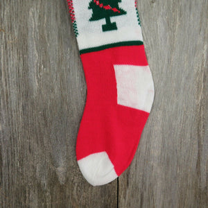 Vintage Christmas Tree Stocking Knitted Knit Peace White Red Green ST58 - At Grandma's Table