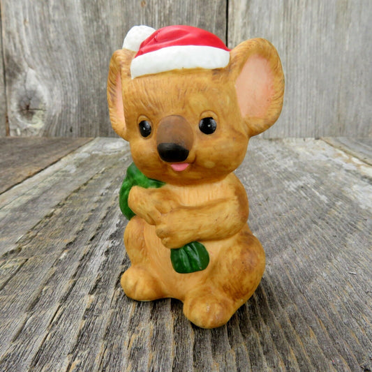 Vintage Koala Santa Christmas Ceramic Figurine Hat Bag Bear Bisque - At Grandma's Table