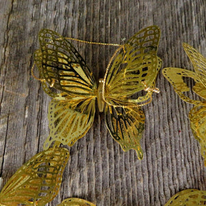Vintage Butterfly Christmas Ornaments Metal Lot Gold Taiwan Mobile Decoration - At Grandma's Table