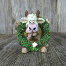 Load image into Gallery viewer, Vintage Cow Bull Christmas Ornament Roman Wreath Farm Country Rustic Ceramic - At Grandma&#39;s Table
