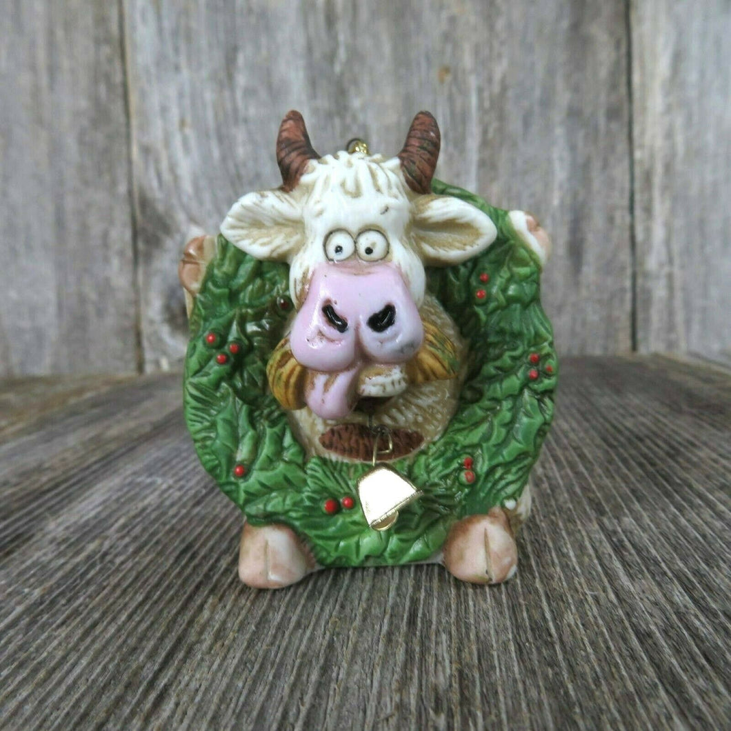 Vintage Cow Bull Christmas Ornament Roman Wreath Farm Country Rustic Ceramic - At Grandma's Table
