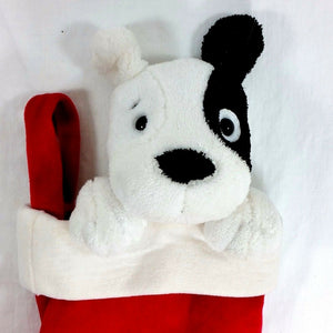 Vintage Dog Plush Stocking Bullseye Mervyn's Christmas Black White Red Spot - At Grandma's Table