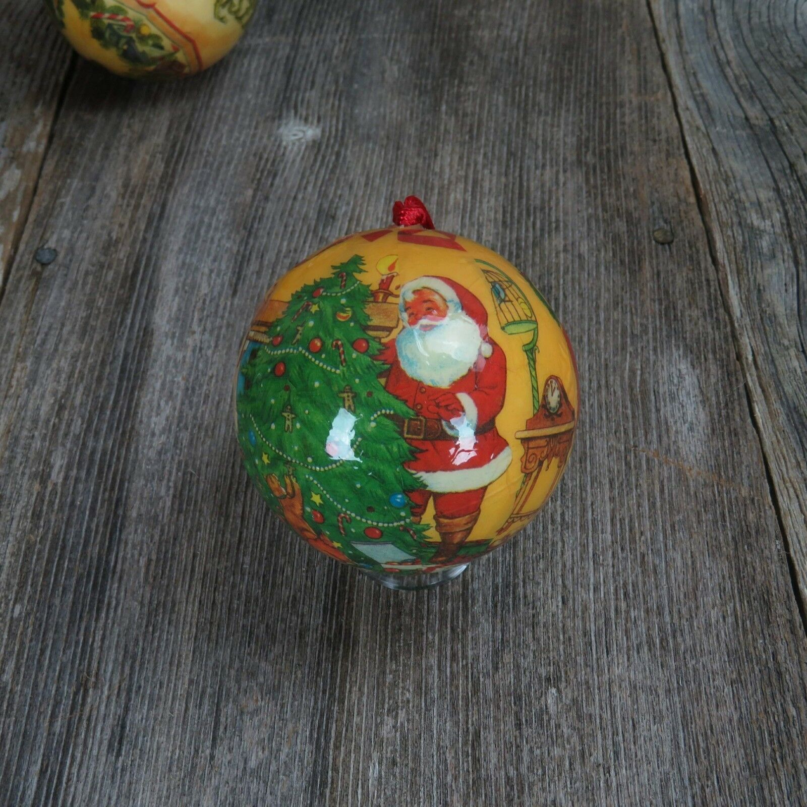 Vintage Paper Mache Ball Ornament Santa Merry Christmas Decoupage Lot Set Egg - At Grandma's Table