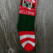 Load image into Gallery viewer, Vintage New House Stocking Knit Welcome Home Knitted Red Green 1980s - At Grandma&#39;s Table