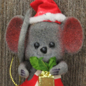 Flocked Mouse Twinkle Ornament Christmas Mice Morgan Inc Santa Hat Vtg - At Grandma's Table