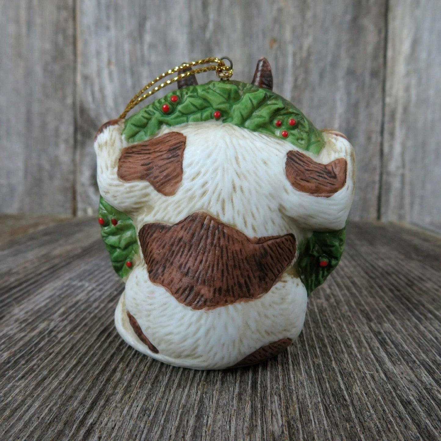 Vintage Cow Bull Christmas Ornament Roman Wreath Farm Country Rustic Ceramic - At Grandma's Table