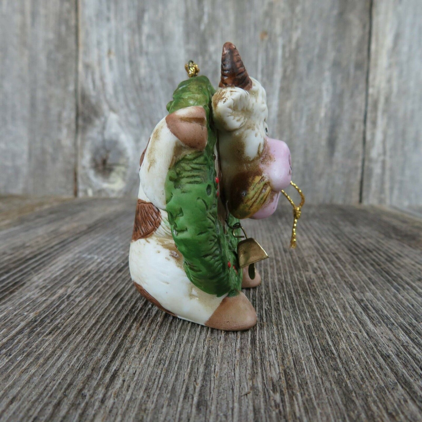 Vintage Cow Bull Christmas Ornament Roman Wreath Farm Country Rustic Ceramic - At Grandma's Table