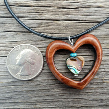 Load image into Gallery viewer, Wood Pendant Shell Necklace Redwood Burl &amp; Abalone Heart Handmade Jewelry Calif - At Grandma&#39;s Table