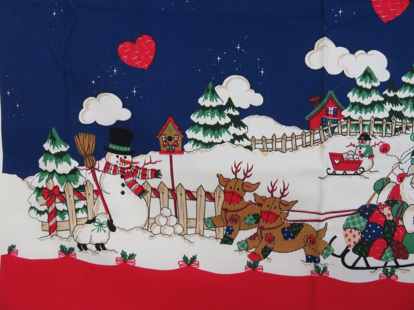 Vintage Apron Cut Sew Fabric Panel Christmas Holiday Blue Santa Butcher Country - At Grandma's Table