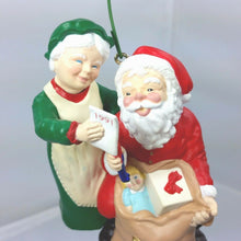 Load image into Gallery viewer, Vintage Santa Mrs Claus Ornament Christmas Hallmark Keepsake Checking His List 1991 - At Grandma&#39;s Table