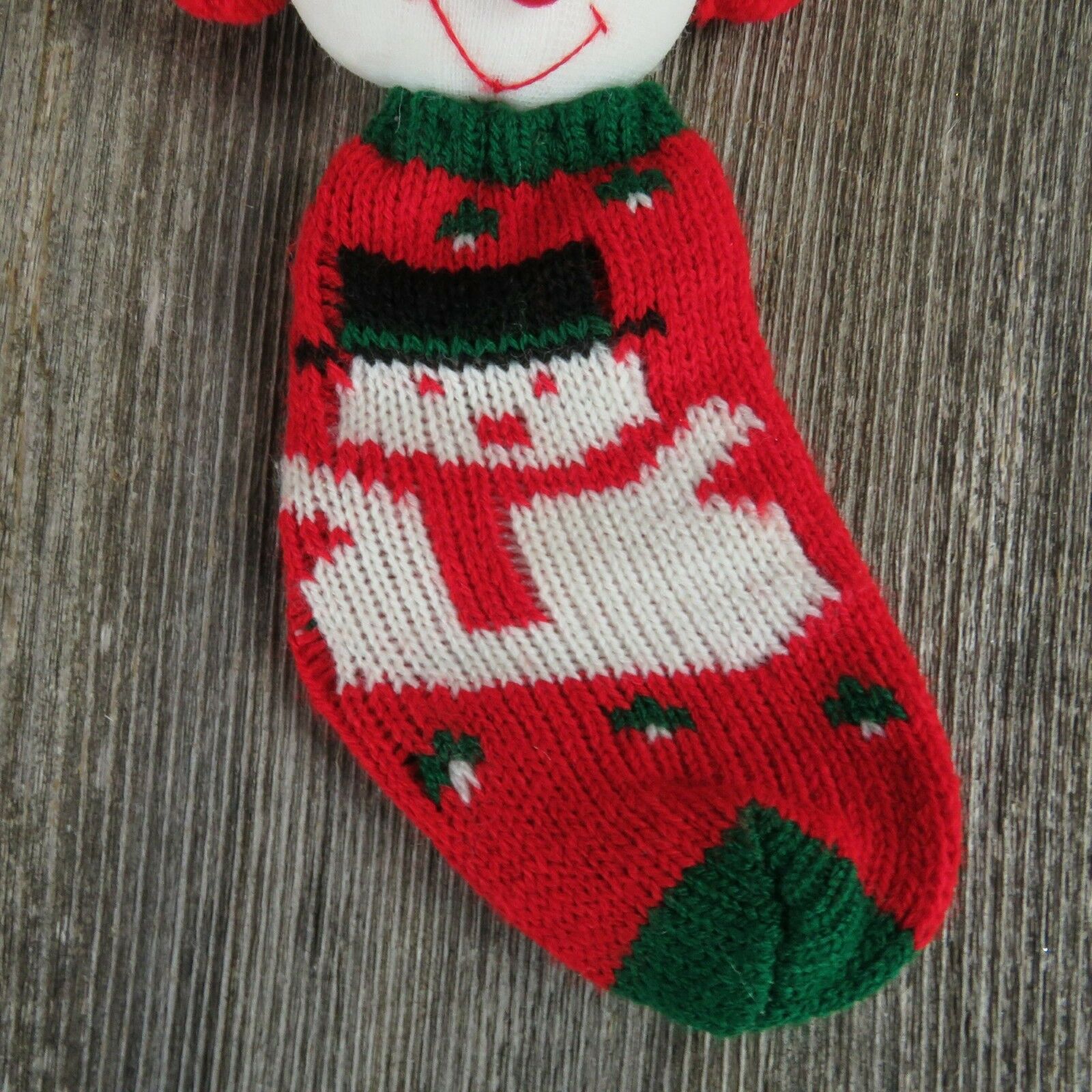 Vintage Snowman Santa Stocking Tree Ornament Knit Plush Christmas - At Grandma's Table