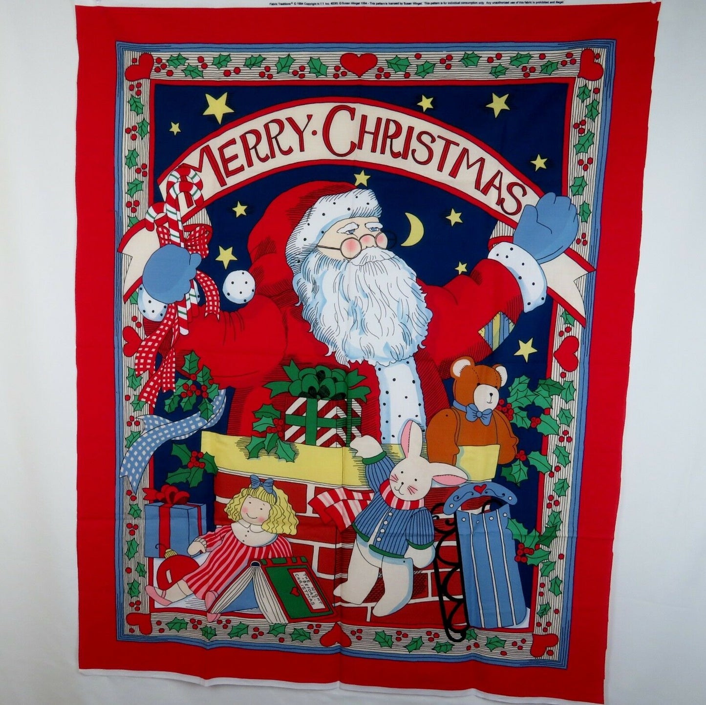 Christmas Santa Flag Door Panel Cut Sew Fabric Traditions Madallion Vintage 1994 - At Grandma's Table