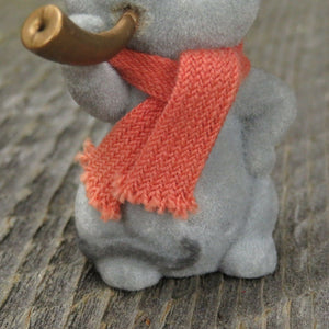 Vintage Flocked Mouse Ornament Christmas Horn Red White Holly Scarf Hat - At Grandma's Table