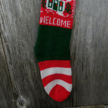 Load image into Gallery viewer, Vintage New House Stocking Knit Welcome Home Knitted Red Green 1980s - At Grandma&#39;s Table