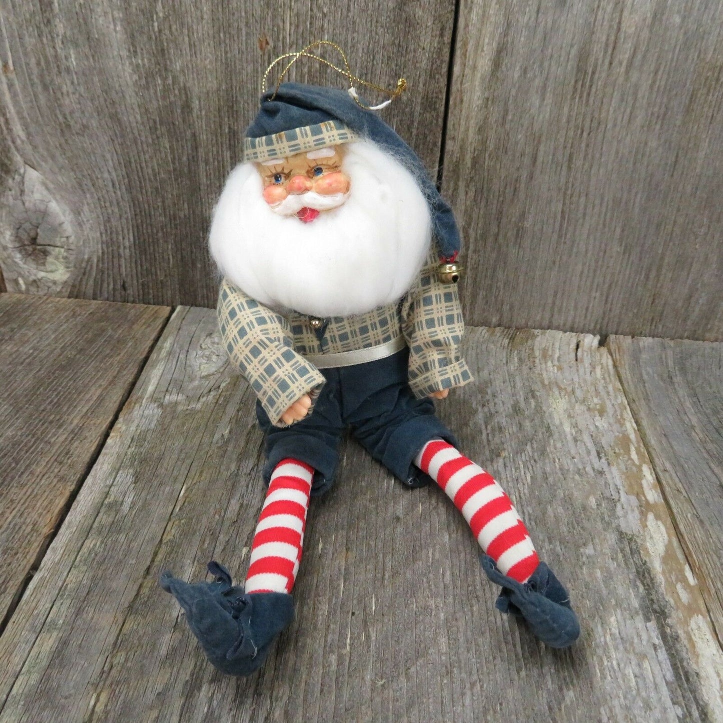 Santa Claus Elf Ornament Christmas Shelf Paper Mache Posable Vintage Taiwan - At Grandma's Table