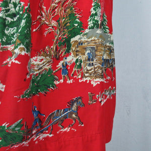 Vintage Christmas Apron Half Hostess Log Cabin Rustic Country Scene Frontier A15 - At Grandma's Table