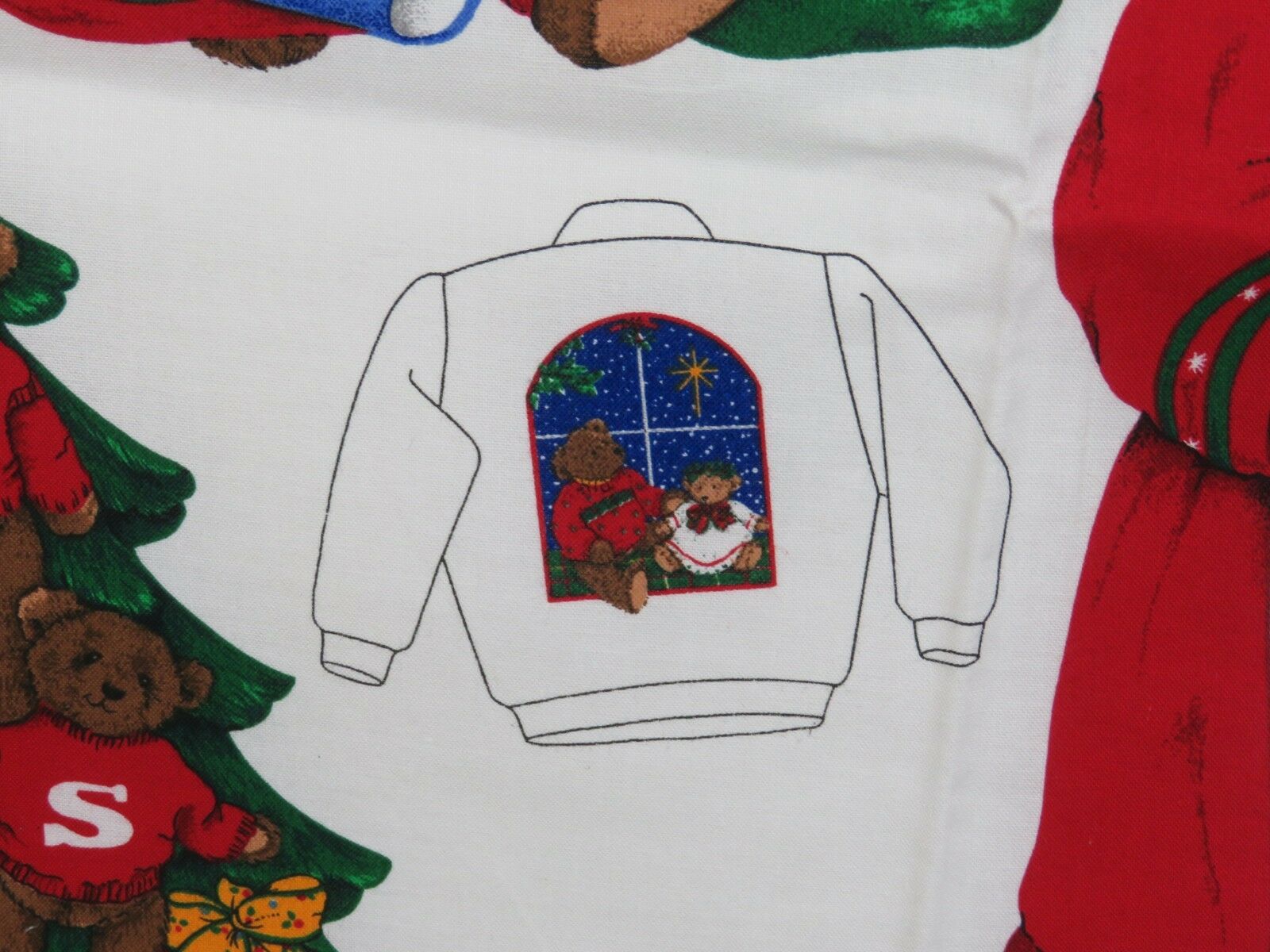 Vintage Fabric Applique Panel Teddy Bear Christmas Cut Sew Cranston Jingle Bell - At Grandma's Table