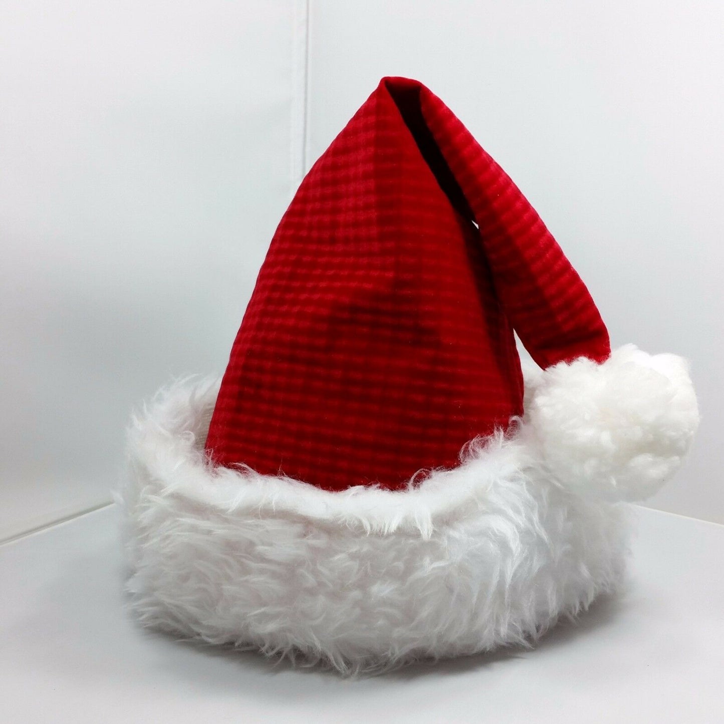 Santa Claus Christmas Hat Fur Band Textured Velveteen Costume Accessory Red USA - At Grandma's Table