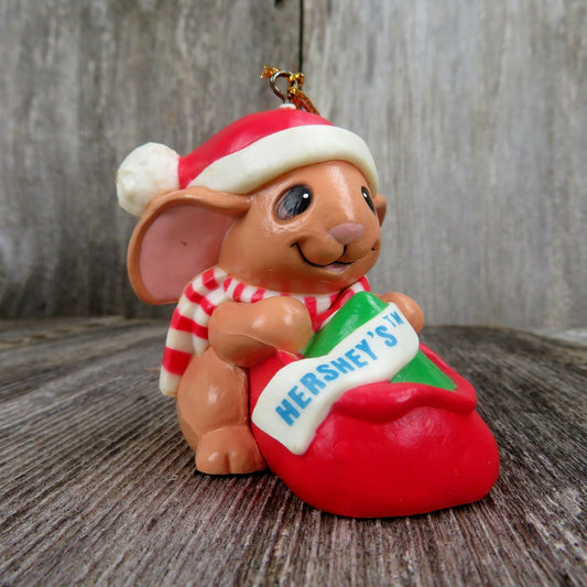 Vintage Rabbit Bunny Christmas Ornament  Hershey Current Mouse Santa Hat Kiss - At Grandma's Table