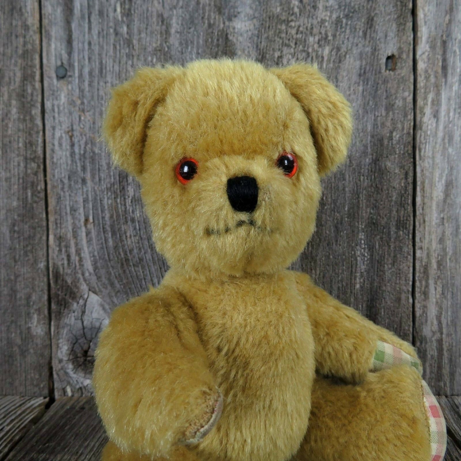 Vintage Mohair Teddy Bear Jointed Plush Stuffed Animal Laura Ashley Gingham Glass Eyes - At Grandma's Table
