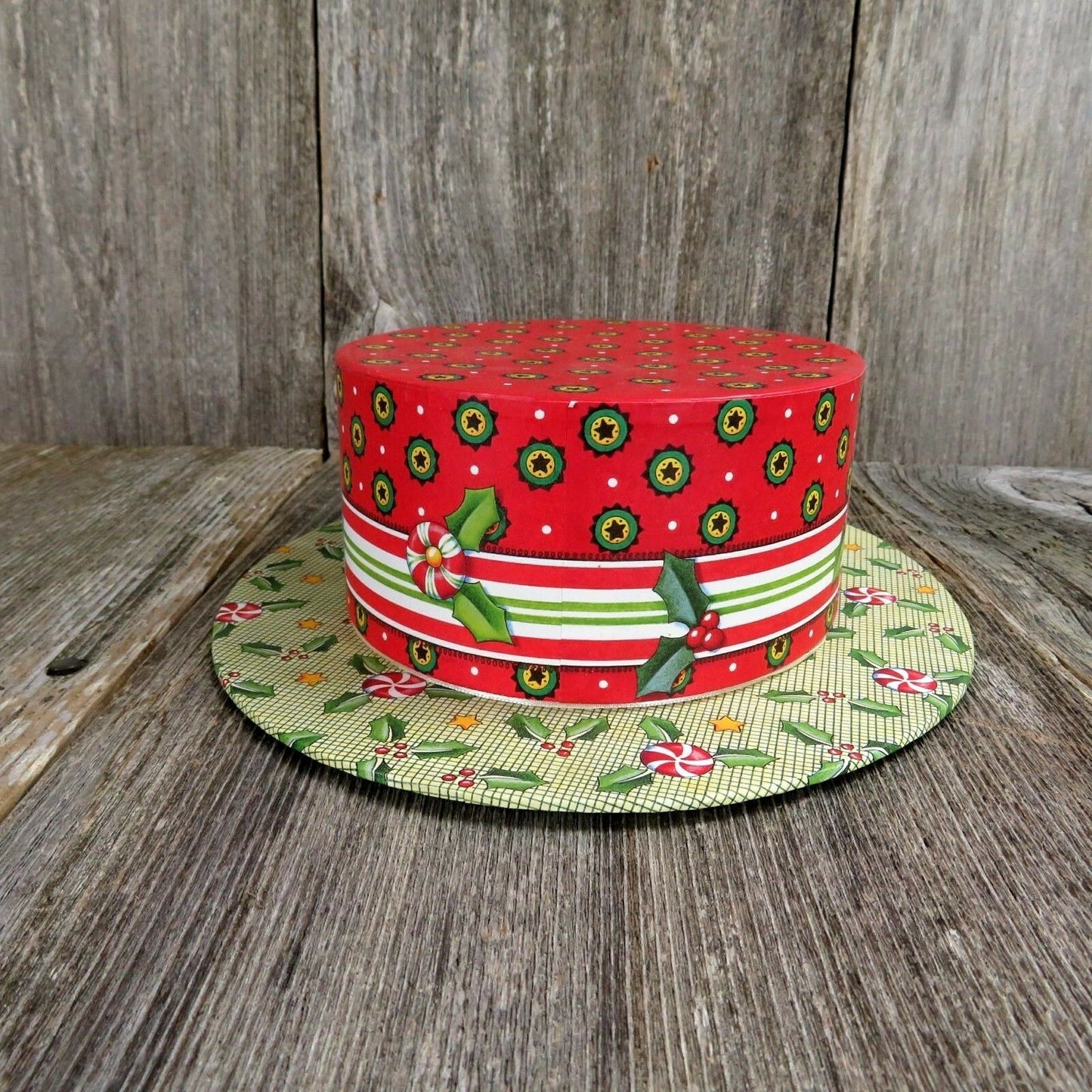 Christmas Hat Gift Box Mary Engelbreit Holiday Cookie Candy Holly Red Green - At Grandma's Table