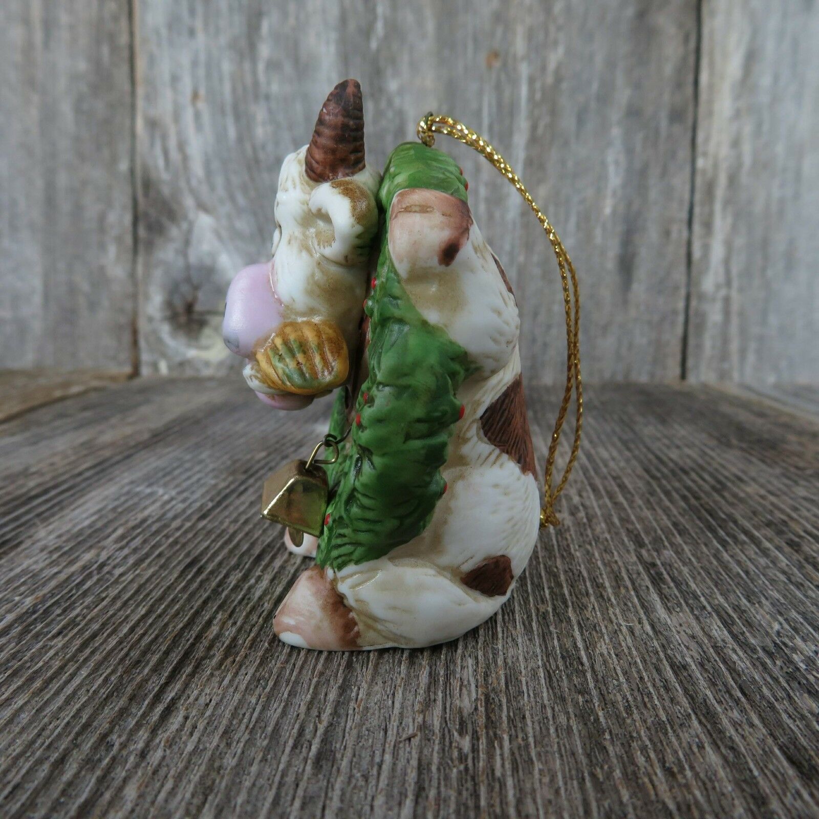 Vintage Cow Bull Christmas Ornament Roman Wreath Farm Country Rustic Ceramic - At Grandma's Table