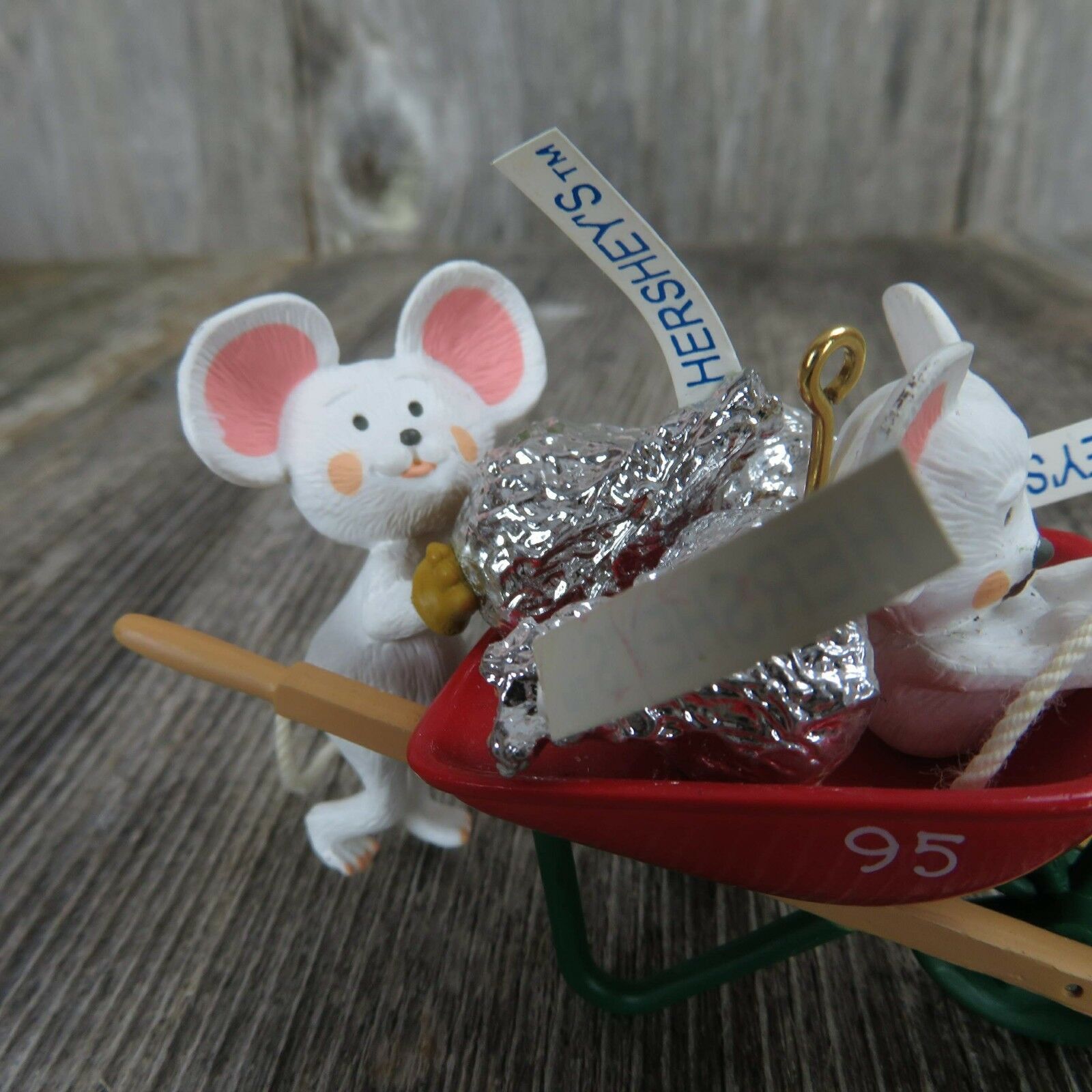 Vintage Mice Hershey's Kisses Ornament Hallmark Wheelbarrow Chocolate Delivering - At Grandma's Table