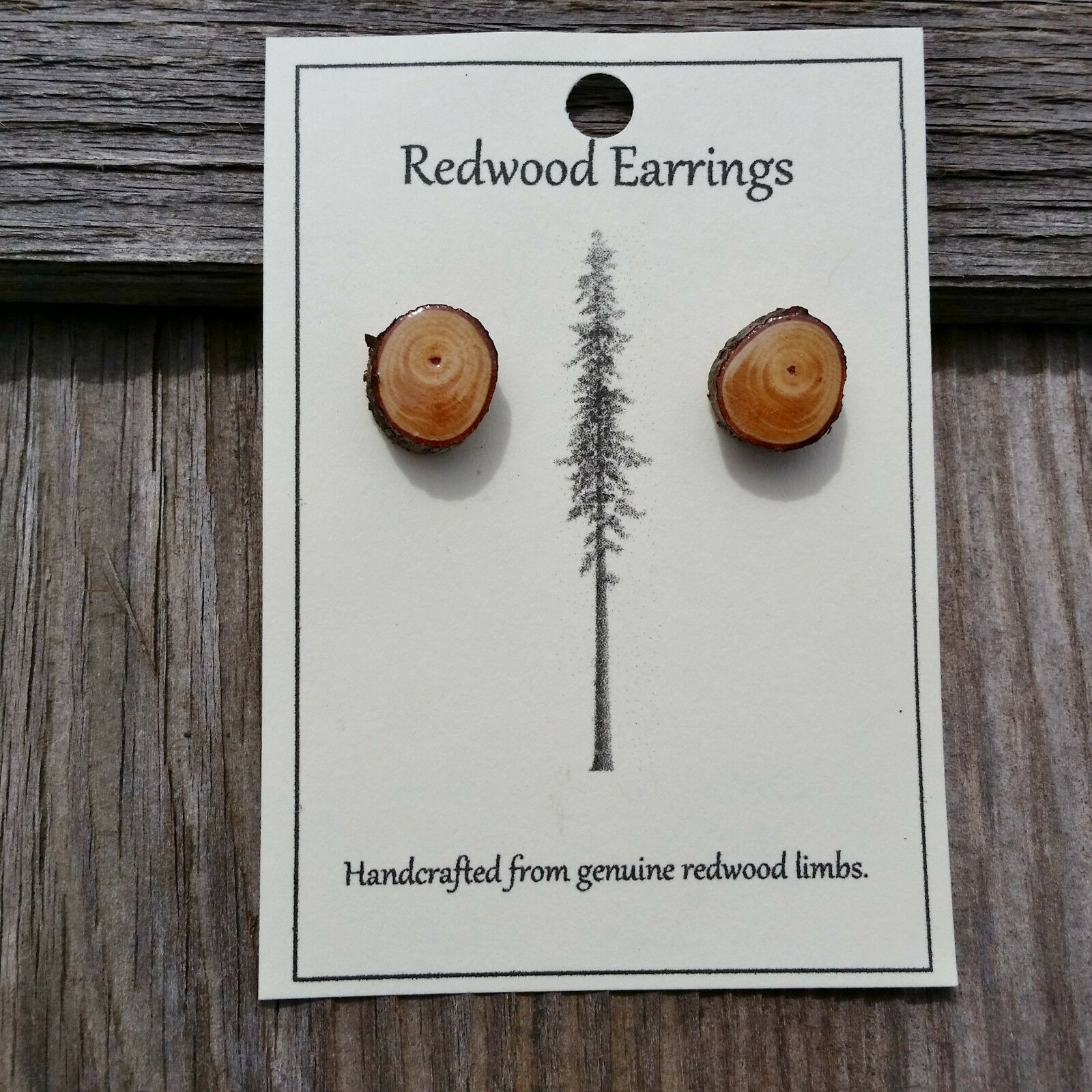 Wood Stud Earrings Redwood Tree Limb Faux Plug Handmade California Jewelry - At Grandma's Table