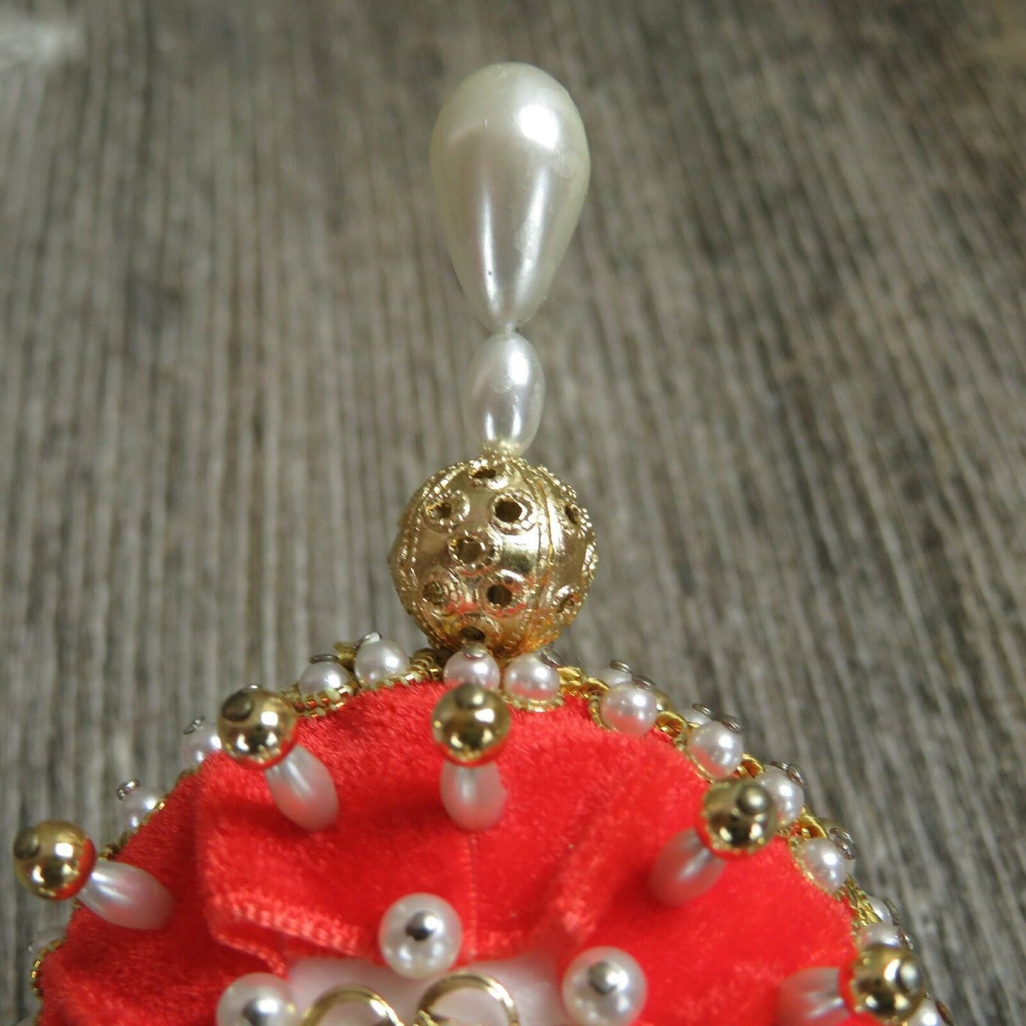 Beaded Velvet Ball Ornament Vintage Handmade Christmas Gold Filigree Victorian - At Grandma's Table